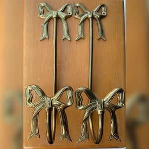 14 X 3.5 SOLID BRASS PAIR OF BOW RIBBON SCONCES LIKE WALL HANGING COAT HANGERS